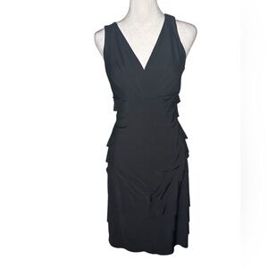 London Times Black V-Neck Midi Dress